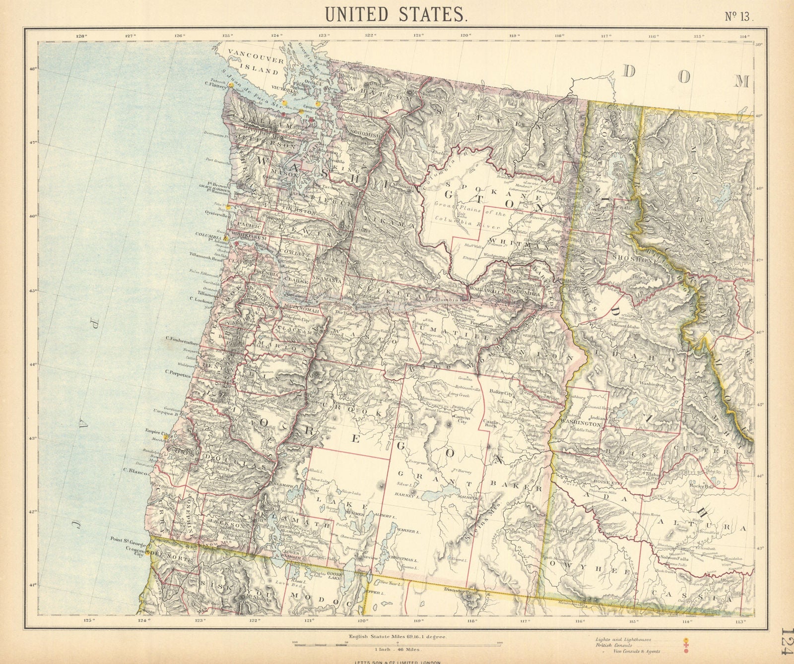PACIFIC NORTHWEST. Oregon Washington State Idaho. Railroads. LETTS 1892 map